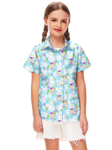 Image of Remimi Unisex Kids 4th of July Button Up Shirt Boys American Flag Print Hawaiian Beach Short Sleeve Tops 5-14 Years