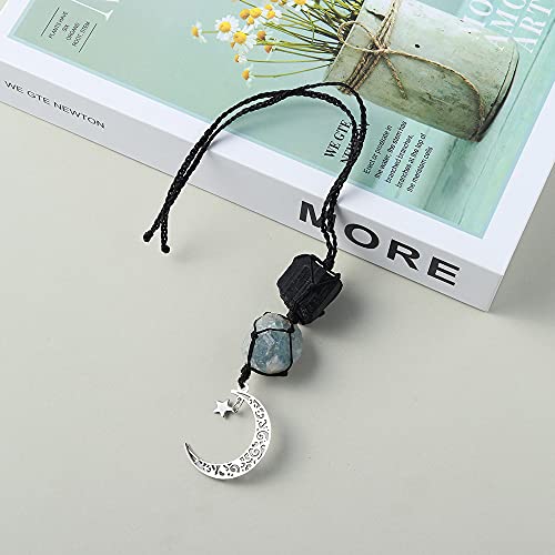 Image of Runyangshi Healing Crystal Car Rear View Mirror Hanging Accessories Natural Black Tourmaline Celestite Rough Stone Handmade Hanging Ornaments Home Deco Gift Balance Reiki Energy
