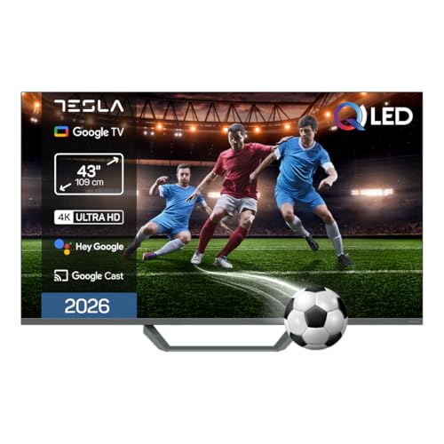 TESLA QLED Smart TV 43 Pulgadas Full HD Compatible con Google TV y Google Assistant - Dolby Audio, HDR, WiFi y Bluetooth, Apps y Chromecast Integrado, 3 HDMI, DVB-T2/S2/C, Color Negro (43')
