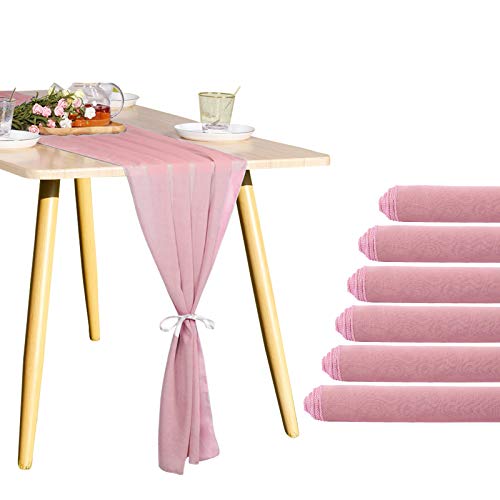 YMHPRIDE 6 PCS Table Runners Dusty Rose 10Ft Chiffon Table Runner 28x120 Inches for Wedding Rustic Wedding Reception Bridal Shower Baby Shower Rustic Boho Holiday Birthday Party Decorations