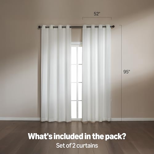 Image of Amazon Basics Chenille Room Darkening Curtains, Light Filtering Window Drapes for Bedroom and Living Room, 2-Panel Set with Grommets, 52 inch W x 95 inch L, White Classic