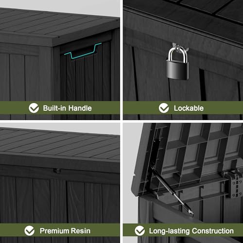 Image of 120 Gallon Outdoor Storage Box - Deck Box Waterproof Patio Furniture, Garden Tools, Cushions, Pool Accessories Outside Storage Resin Box,(Black)