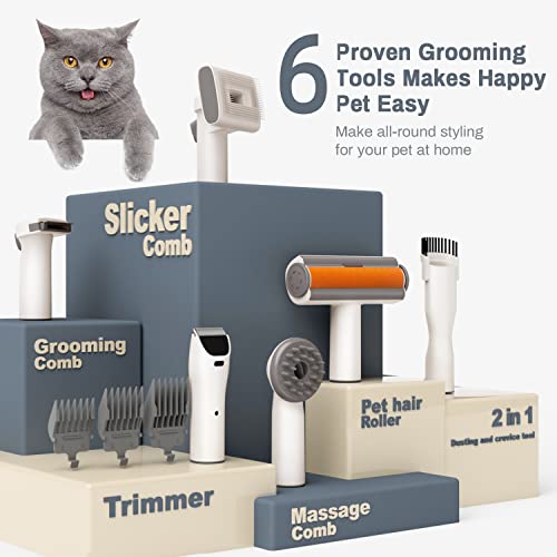 Bunfly Pet Clipper Grooming Kit and Vacuum Picks Up 99% Pet Hair, 6 Proven Grooming Tools, 2.5L Large Capacity Pet Hair Collection Box-Silver
