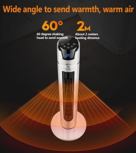 Ventilatorkachel, energiebesparend, 2-in-1 ventilator en verwarmingstoestellen met afstandsbediening en led-display, 2000 W, 3 warmtestanden met afstandsbediening, 8 uur timer, omvalbeveiliging, voor badkamer, kantoor en thuis, wit (maat: hoog 110 cm, col - Afbeelding 5