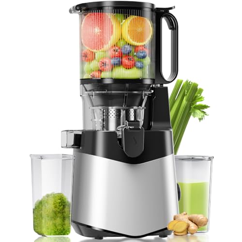 Image of Cold Press Juicer, 5.8" Wide Feed Chute, 400W Slow Masticating Juicer Extractor Supports High Juice Yield, Whole Vegetables & Fruits, Silver Gray