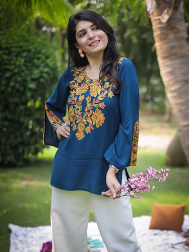 Image of Youthnic Women's Light Green Rayon Yoke Embroidery Straight Short Kurti | Office Wear Kurti | College Wear Kurti | Tunic Top