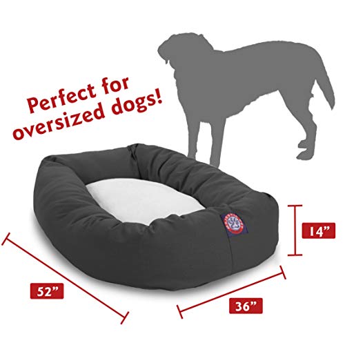 Image of Majestic Pet 52-Inch Calming Donut Dog Bed - XL Washable Round Pet Bed with Sherpa Top - Orthopedic Spine Support for Head & Neck - Soft Poly-Cotton Fluffy Cuddler for Extra Large Dogs, 52x35x11, Gray