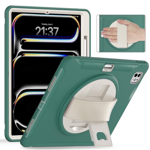 Coque iPad Pro 13 M4 verte pour travailler en mouvement avec porte-stylo intégré