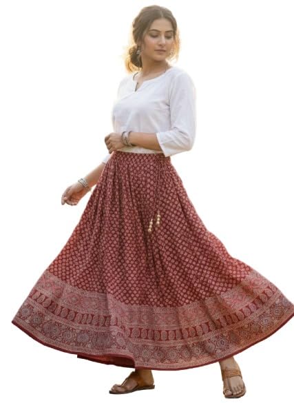 Alphanic Woman/Girl Rajasthani Jaipuri Traditional Ethnic Printed Full Length Skirt Red-image-26