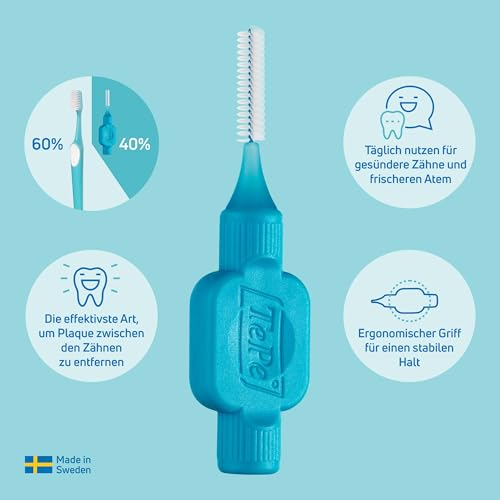 TePe Interdentalbürste, Original, Blau, 0,6 mm/ISO 3, 20 Stk., Plaque-Entfernung, effiziente Reinigung der Zahnzwischenräume, für mittelgroße Lücken