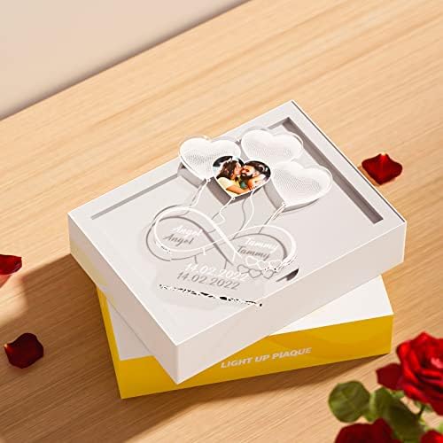 iDIY Personalised Heart Night Light with 2 Names - Custom Love Acrylic Night Lamp with Photo, Bedroom Room Glass Decorative Sign Plaque for Valentine's Day Anniversary Mother's Day Wedding