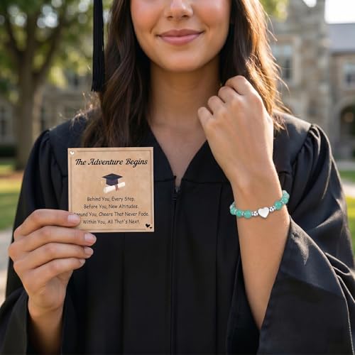Image of Graduation & Back to School Gifts for Girls, Natural Stone Beaded Bracelet with Inspirational Quote Card, Jewelry for Daughter Granddaughter Niece Student