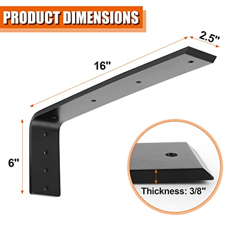 Heavy Duty Large Countertop Shelf L Bracket 16 Inch Solid Steel Metal - Support Corner Brackets Include Hardware For Easy Installation #TOP2
