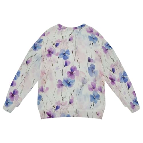 JUNZAN Purple Blue Flower Summer Little Kids Pullover Hoodie Long Sleeve Fall Tops Shirts Sports 4T2