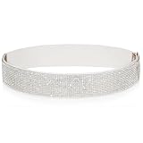 Longwu Cinturón de diamantes de imitación con purpurina brillante para mujer Cinturones de cintura elásticos anchos Cinturones elásticos plateados para mujer Vestido de fiesta