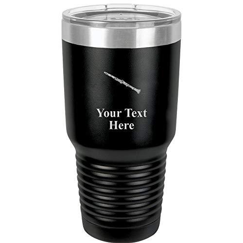 Clarinet Travel 30oz Black Stainless Steel Vacuum Insulated Hot/Cold Tumbler with Clear Lid - Great Customizable Gift For Any Special Event. BPA Free Prime
