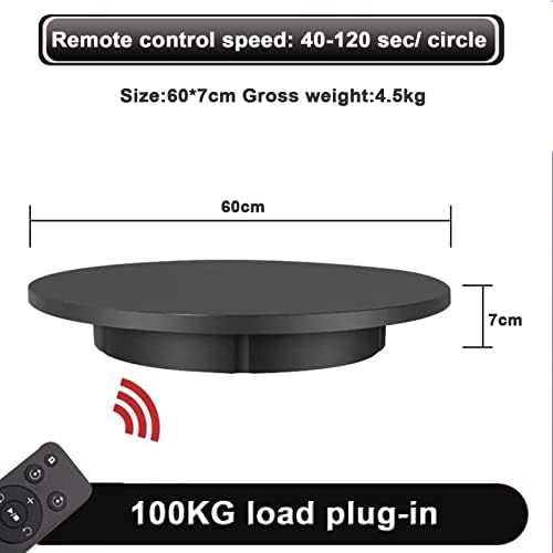 Motorized Rotating Display Stand with Remote Control for Product Photography - Electric Turntable Platform 220lb Capacity with 5 PVC Backgrounds, 60cm