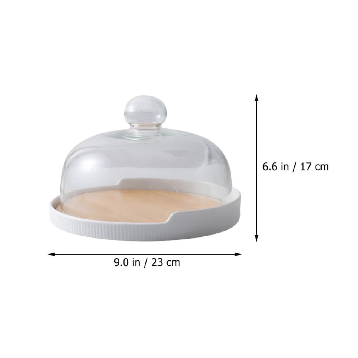 Didiseaon Plateau à Gâteau avec Couvercle en Verre, Bois et Céramique, Robuste avec Poignée, Style Élégant et Forme Simple pour Présentation et Service à Domicile
