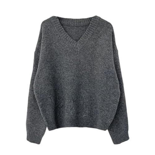 Women's Casual V Neck Warm Knitted Sweaters Long Sleeve Loose Female Pullovers Jumpers