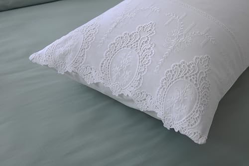 2-Pack White Battenburg Lace Pillow Shams Hollowed Out Lace Pillowcases French Luxury Elegant Look 100% Cotton Queen Size
