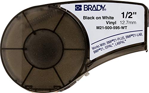 Brady Authentic (M21-500-595-WT) All-Weather Vinyl Label for Indoor Outdoor Identification, Laboratory and Equipment Labeling, Black on White material - Designed for BMP21-PLUS and BMP21-LAB Label Printers, .5  Width, 21  Length
