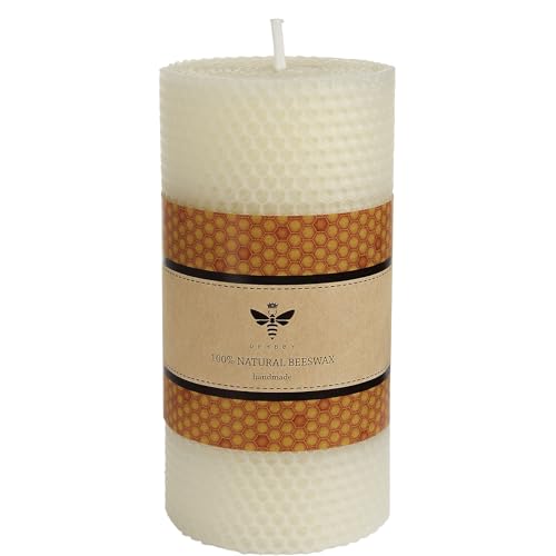 White Beeswax Pillar Candle - Handmade Pure Beeswax Rolled Candle