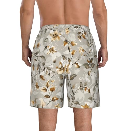 Men's Quick Dry Swim Shorts Flowers Leaves Vines Natural Elegant Gray Vintage Beach Trunks with Pockets2