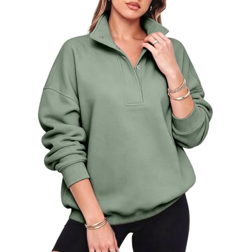 Oversized Sweatshirt for Women Fleece Mock Neck Button Comfy Pullover - image 1