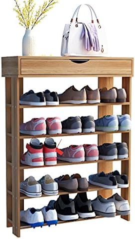 soges 5-Tier Free Standing Shoe Rack, 29.5 inches Wooden Shoe Shelf, Entryway Shoe Organizer Storage Cabinet, Teak L24-XTK