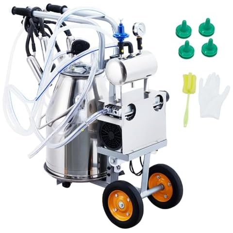 Cow Milking Machine, 55KPA 15000 RPM Milking Equipment with 25L Stainless Steel Bucket Portable Cow Milking Machine, Milker Machine 5-8 Cows per Hour, Bucket Milker for Cattle and Goat Cover