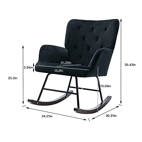 Homvent Upholstered Rocking Chair,Modern Velvet Comfortable Nursery Rocker Chair Tall Back Accent Armchair With Solid Wood Base,Nap Chair Accent Rocking Chair For Adults Kids #TOP2
