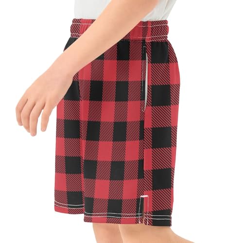 Lumberjack Buffalo Plaid Boys Athletic Shorts Kids Basketball Shorts Gym Short for Summer M4