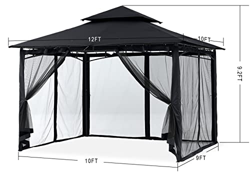 Mastercanopy Outdoor Garden Gazebo For Patios With Stable Steel Frame And Netting Walls (10X12,Black) #TOP2