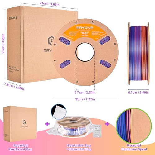 Image of ERYONE Silk Filament PLA+ 1.75mm Shiny 3D Printer Filament, Multicolor PLA 2 in 1, 1kg (2.2LBS) /Spool, HS Silk Dual Color Orange & Blue