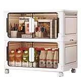 Stapelbare Kunststoffbehälter mit Deckel, transparente Tür, Aufbewahrungsbehälter auf Rädern, ideal für Zubehör, Spielzeug und Haushaltsgegenstände, platzsparende Lösung