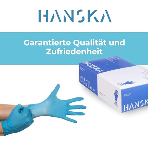 HANSKA 1000 Blau Nitril-Einweghandschuhe – puderfrei – Einweg – beidhändig tragbar – unsteril – Gummibasis – Geeignet für medizinische Bereiche und Lebensmittelverarbeitung (1000, M)