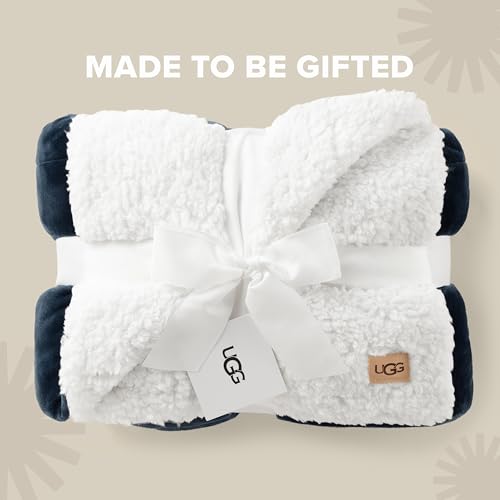 UGG Nita Throw Blanket, Reversible Plush Fleece, 50" x 70", Navy Blue