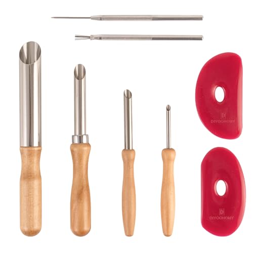 DIYOOHOMY Pottery Carving Tools Set Clay Sculpting Tools with Straw Hole Puncher Needle Pottery Ribs Kit for Ceramic Polymer Clay Modeling Drilling Shaping DIY Crafts Supplies (8)