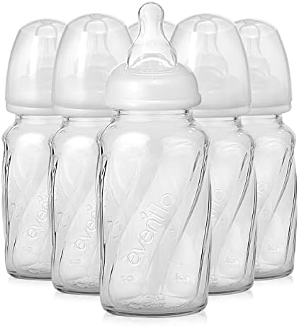 Evenflo Feeding Glass Premium Proflo Vented Plus Bottles for Baby, Infant and Newborn - Helps Reduce Colic - Clear, 4 Ounce (Pack of 6)