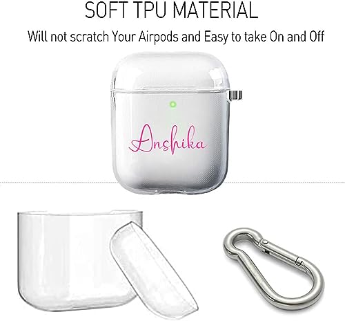 Image of MITZVAH Custom Name Personalised Airpod 2 Case for Airpods 1st and Airpod 2nd Generation Case Cover, Customized Airpods 2 Transparent case with Keychain (Simple Name-Pink)