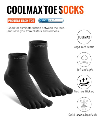 Image of WRELS Coolmax Toe Socks for Men Women,Athletic High Performance Cushion Crew Socks for Running Working(3 Pairs)