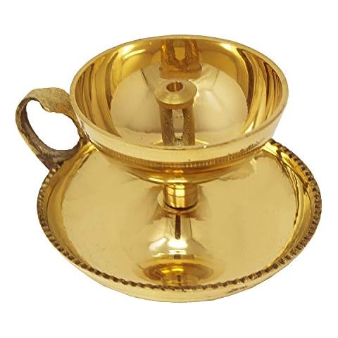 TAZBI Brass Akhand Jyoti Diya with Handle (Pack of 1, Diameter 7 CM) Cover