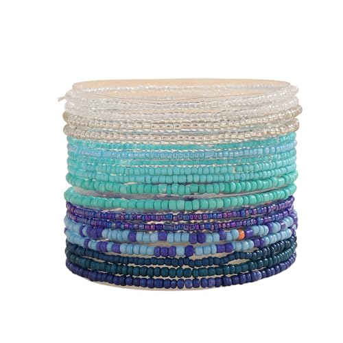 18Pcs Colorful Bohemia Seed Beaded Bracelets Handmade Adjustable Stackable Rainbow Beaded Stretch Bracelet Anket Multilayer Vaction Elastic Bracelet for Women Summer Beach Boho Jewelry Gifts