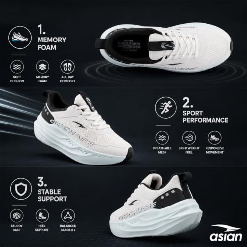 Image of ASIAN Aerofoam-01 Men's Running Shoes with Breathable Mesh Upper | Energy Return Sole, Lace-Up Fit & Lightweight Comfort