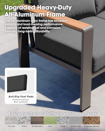 Image of Aluminum Outdoor Patio Furniture Set 6 Seats, Outdoor Sectional Corner Sofa Set, Patio Conversation Sets with Washable Cushions & Coffee Table, Patio Furniture for Backyard, Porch, Graphite