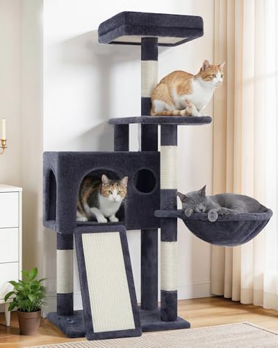 Gitelsnour Kratzbaum 107 cm mit Höhle, Kratzbrett für Kätzchen, GCT005SG | Katzenbaum klein für Innenbereich, Katzenkratzbaum robust mit Kratzstämmen, Hängematte, Katzenhöhle und S