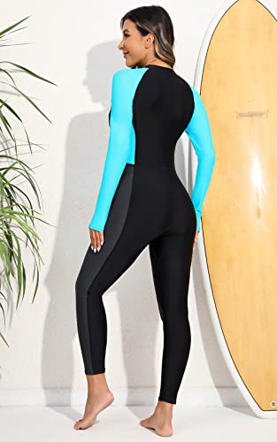 Womens Full Body Zip Front Rash Guard Long Sleeve One Piece Bathing Suit with Built in Bra UPF50+ Surf Swimsuit2