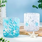 Whaline 2Pcs Ocean Icon Juice Glass 14 Oz Starfish Seashell Wine Glass Stemless Cocktail Drinking Cups for Summer Home Party Favors Supplies