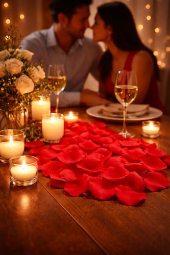 Image of SATYAM KRAFT 300 Pcs Artificial Rose Petals for Home Decoration | Table, Bedroom, Wedding, Party, Pooja Thali, Romantic Night, Candle Night Dinner, New Year,Festival & Events (Red)
