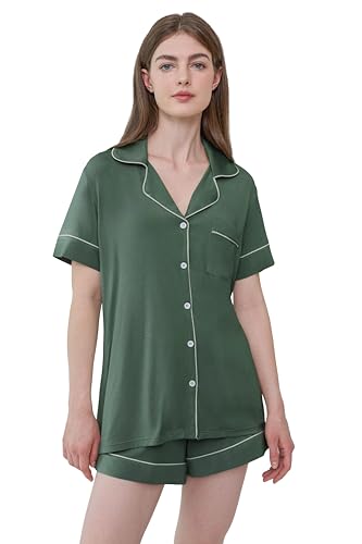 Image of Joyaria Women's Cooling Bamboo Viscose Pajamas Shorts Set Button Front | Moisture Wicking, Cool & Lightweight, Breathable PJs for Night Sweats